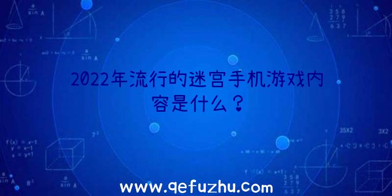 2022年流行的迷宫手机游戏内容是什么？